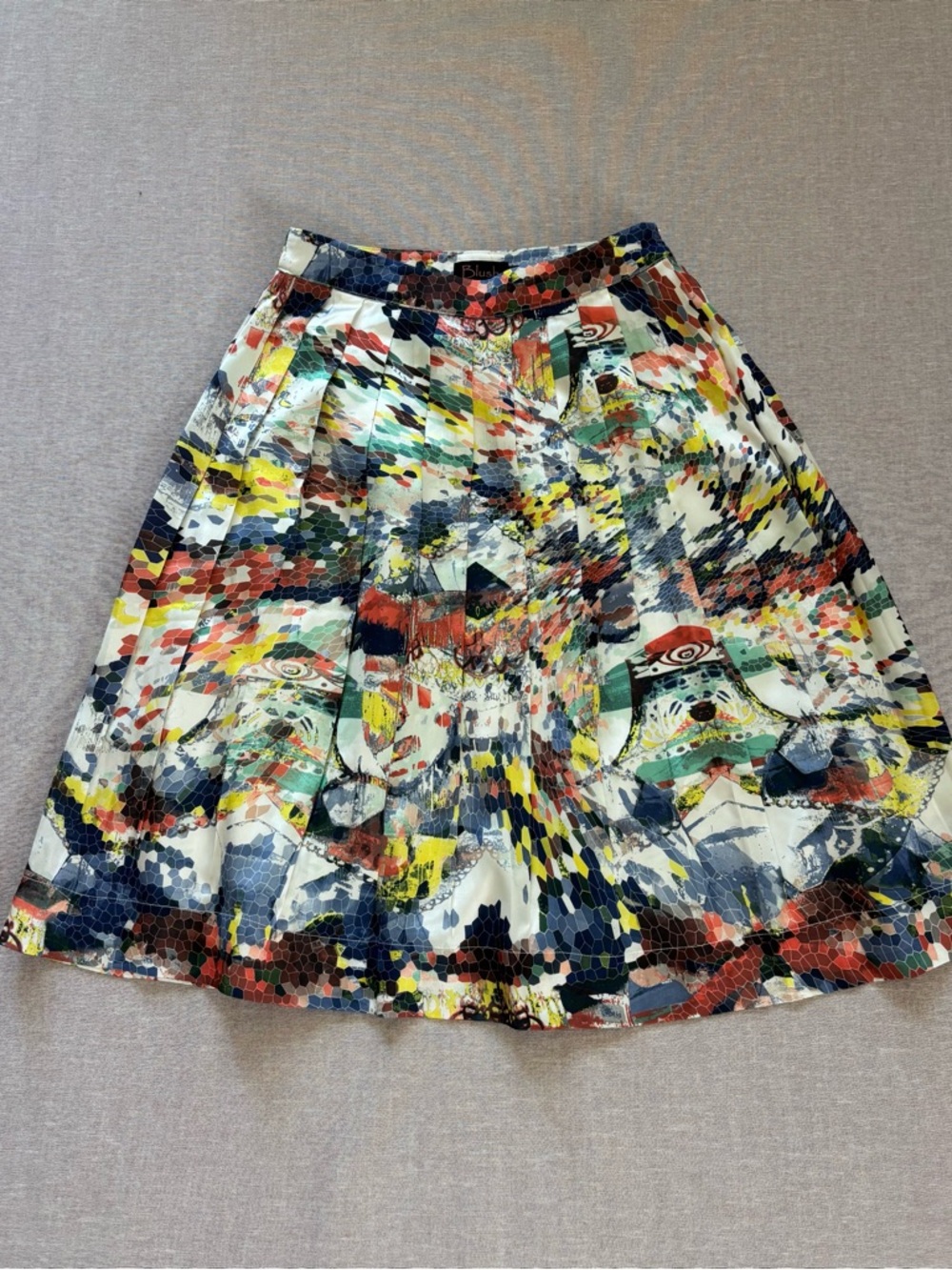 Blush colorful artsy funky printed pleated boho swing skirt XS